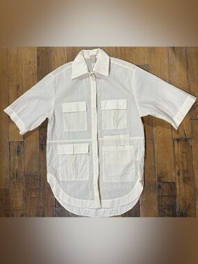 H&M Cream Short-Sleeve Utility Shirt Jacket